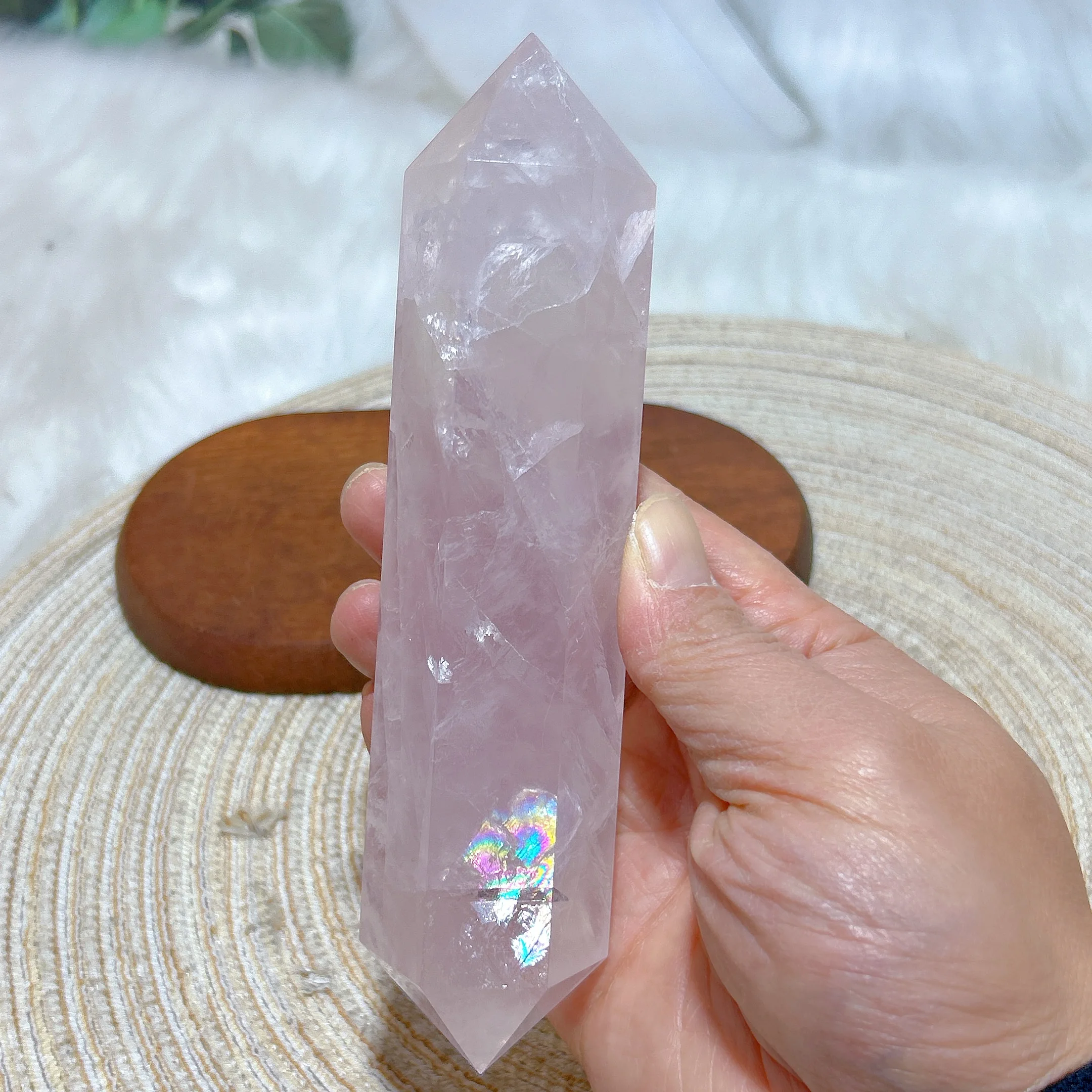 

Healing Natural Crystal Rose Quartz Double Point Big Tower Rainbow Flashy High Quality Mineral Home Decorations Room Decor Gift