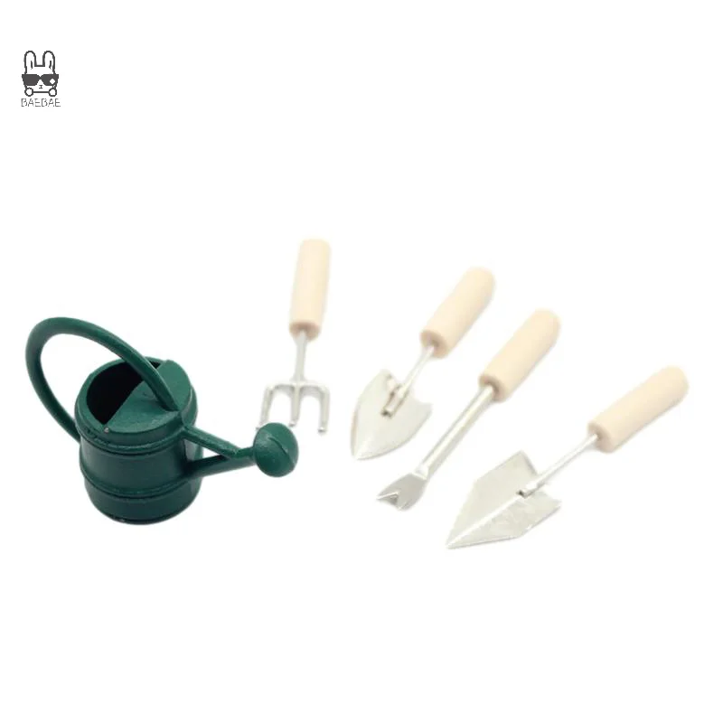 1:12 Dollhouse Miniature Garden Tool Watering Can Iron Rake Farm Tools Gardening Set Shovel Fork DIY Outdoor Courtyard Decor