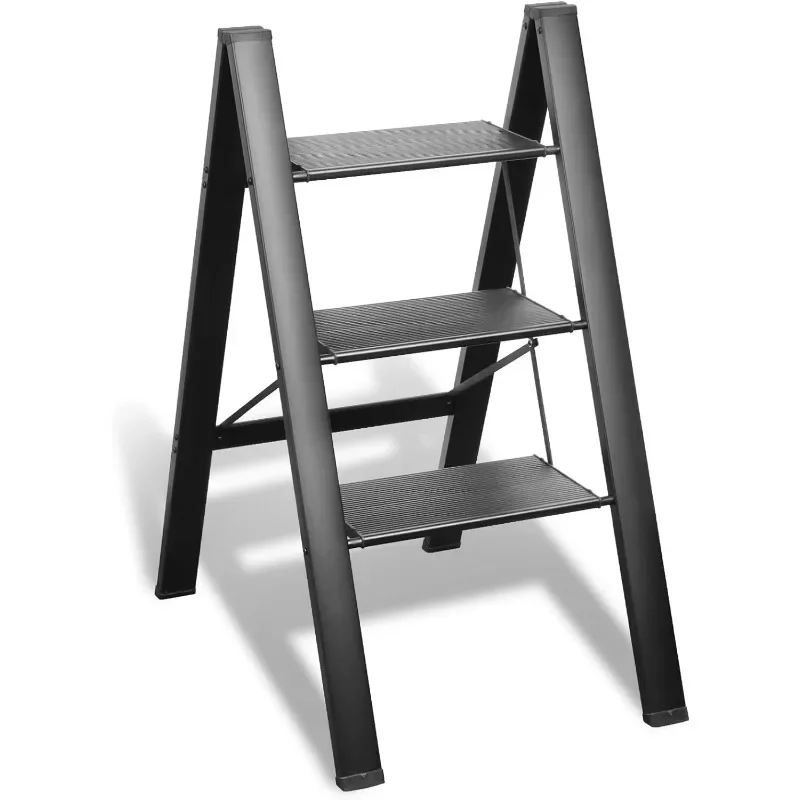 4 Step Ladder, Aluminum Folding Steps Stool with Convenient Handgrip, Lightweight Ladders with Anti-Slip Sturdy Pedal