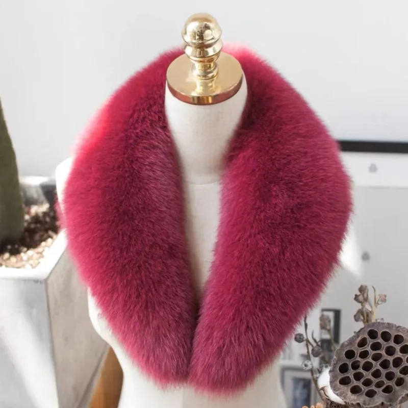 Fox Fur Collar Winter Coat Hood Decor Furry Fur Collar Natural Fur Scarf Warm Shawls Scarves Large Fur Shawl Red  Fur Collar