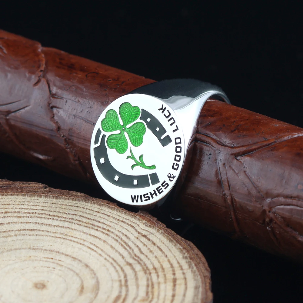 Good Luck Prayers for You and Me Four Leaf Clover Horseshoe Sterling Silver Rings - Image 4