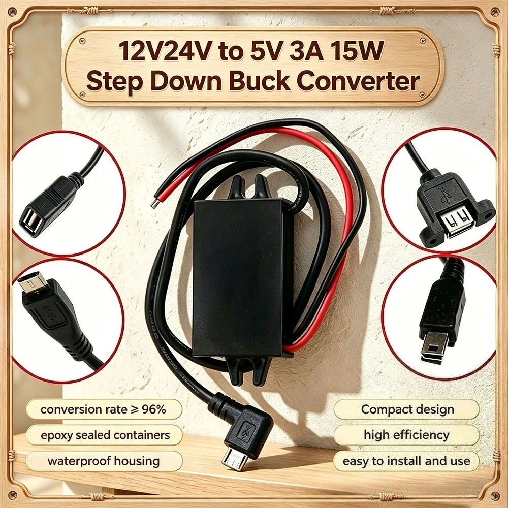 12V24V to 5V 3A 15W Step Down Buck Converter Car Male Female USB DC DC Power Supply Module for Mini USB Micro USB type-c Adapter