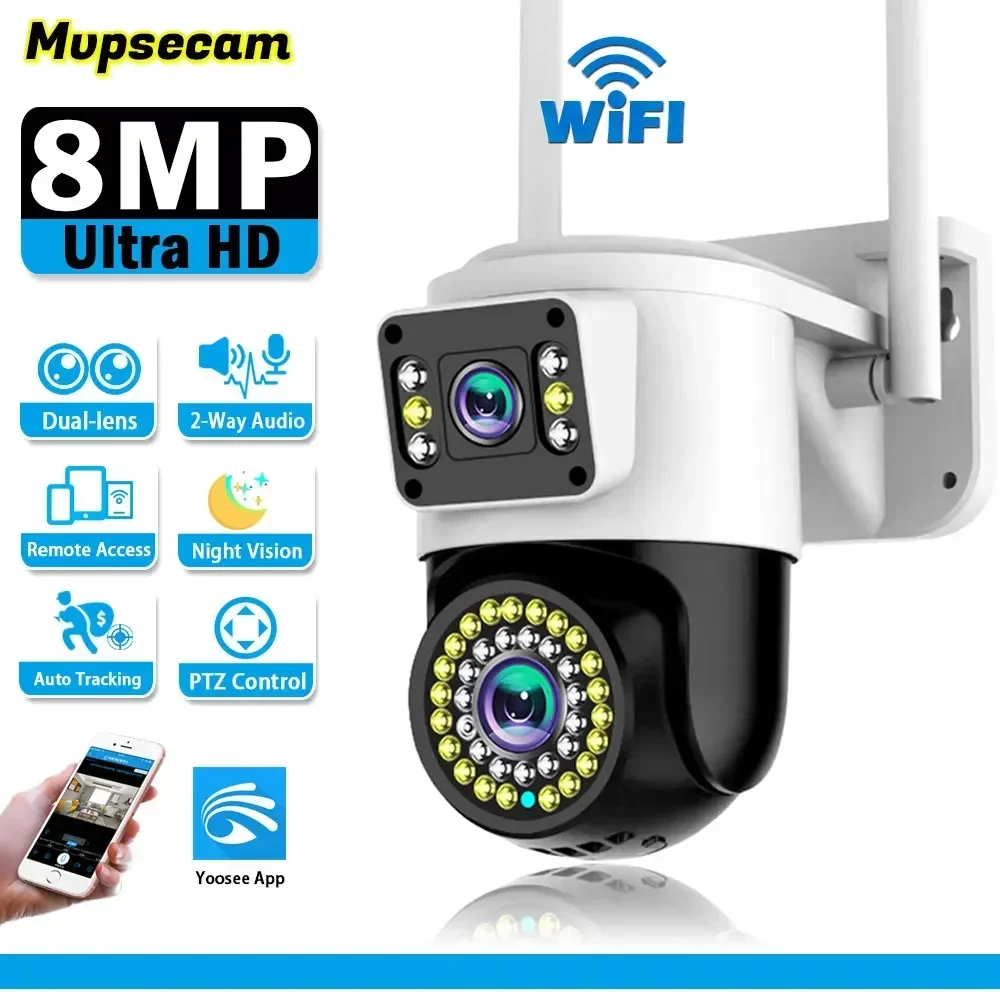 

Yoosee 4K 8MP уличная Wi-Fi камера двойной объектив защита безопасности CCTV камера видеонаблюдения беспроводные IP-камеры два экрана