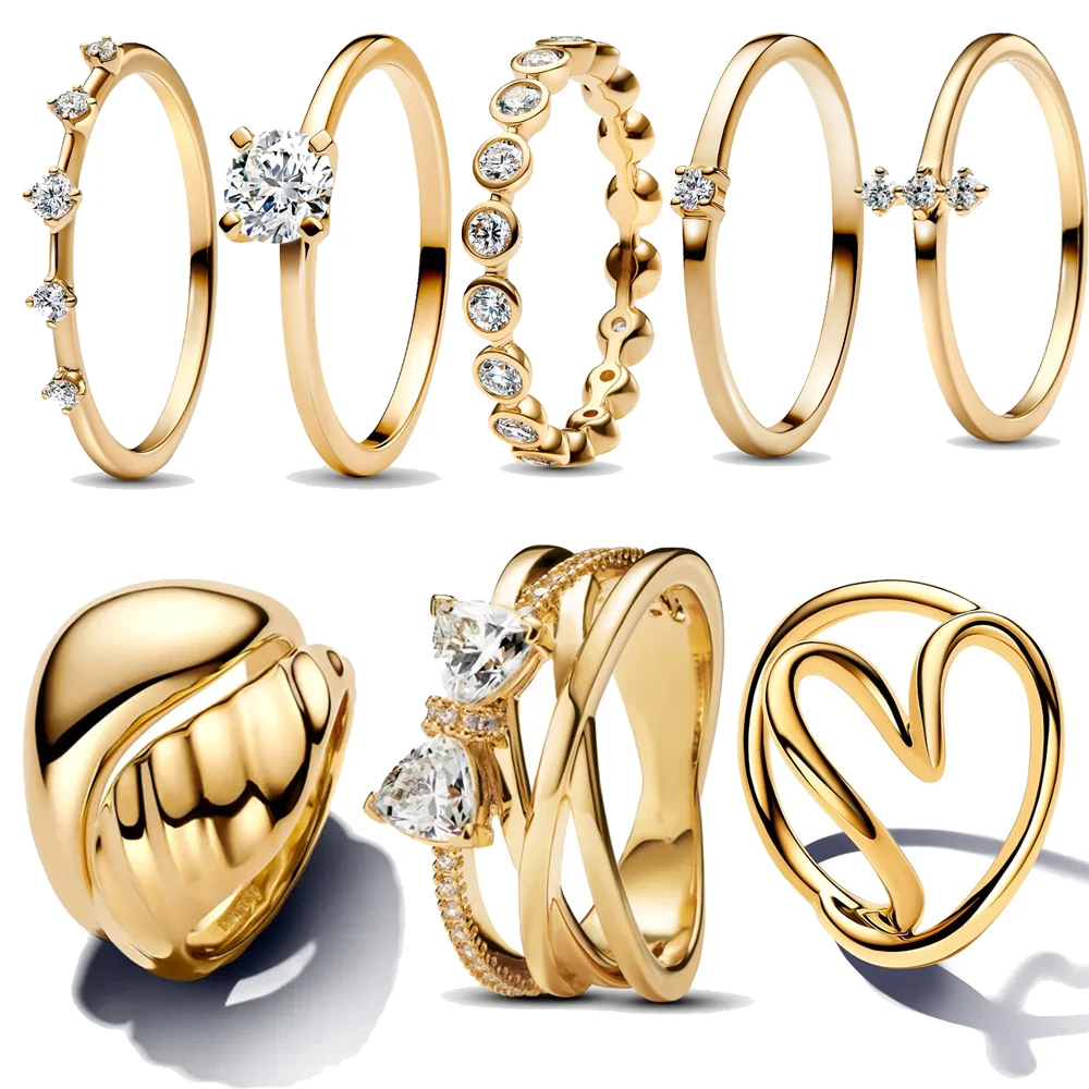 

Новое популярное сверкающее круглое кольцо из стерлингового серебра 925 пробы с золотым цирконом, подходящее для оригинальных изысканных женских ювелирных изделий, подарок на помолвку