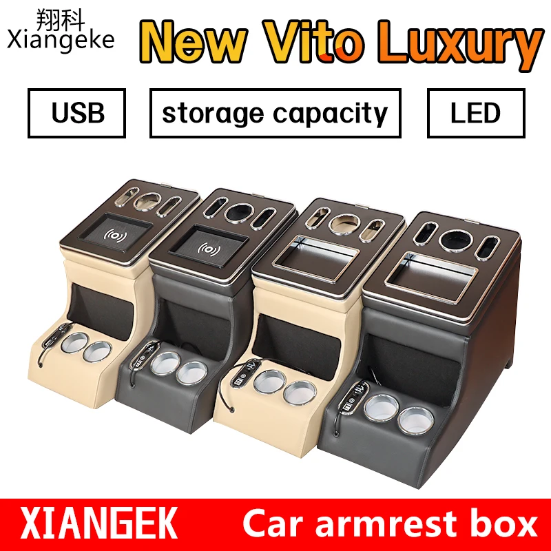 For Benz Viano Vito W639 W447 2004-2020 Mobile phone wireless charging Armrest Box Central Content Storage Box Car Styling USB