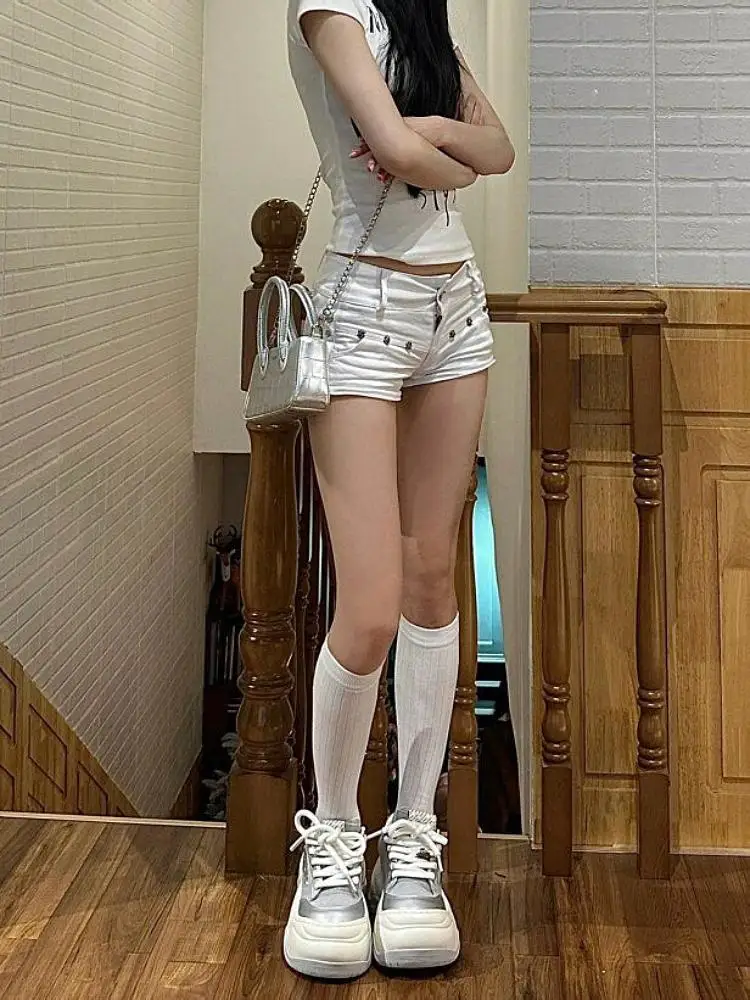 Women Fashion High Waist Vintage Slim Jeans 2025 New Spring Summer American Style Y2k Streetwear Hottie Denim Shorts