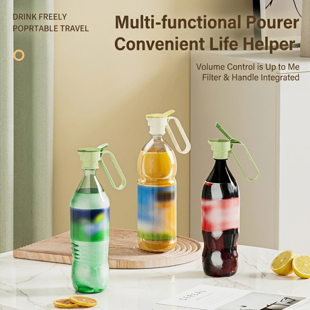 Cold Water Bottle Seal Controlled Volume Drinks Bottle Deflector Creative Carry Handle Press Dispense with Lid Cup Cover