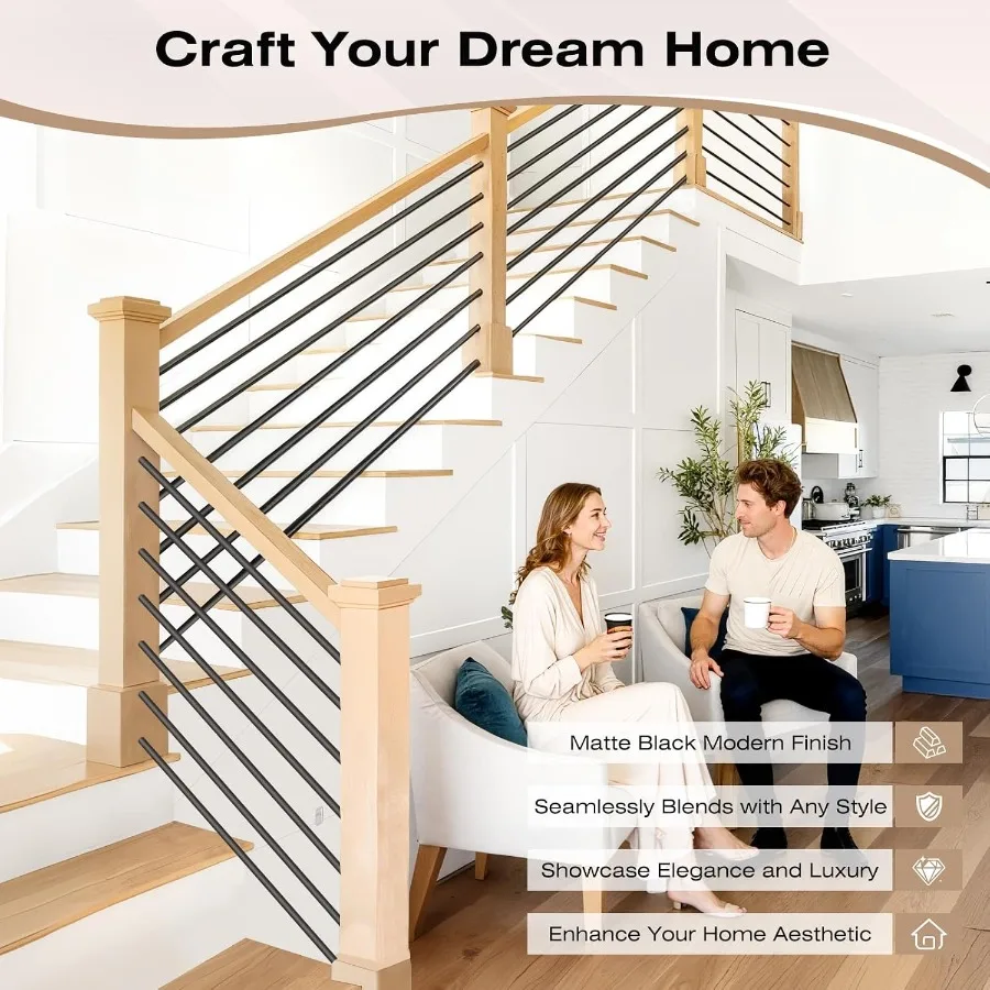 x 5/8 in Iron Horizontal Balusters for Staircase Interior