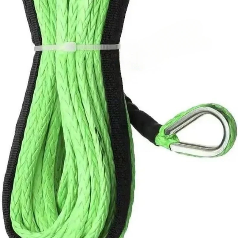 6mm*15m Ft Synthetic Winch Rope with Protecting Sleeve and Thimble, 10000 Lb Break Strength - Heavy Duty Winch Rope