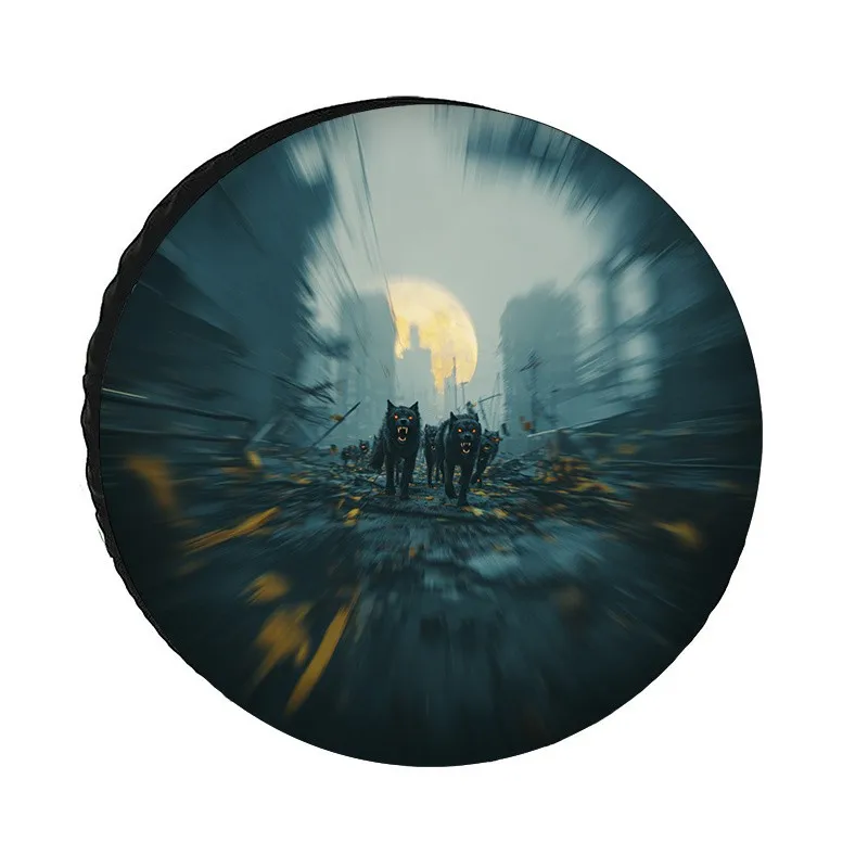 Wolf Pack Full Moon Tire Cover Durable Polyester Off Road Vehicle Spare Wheel Protector