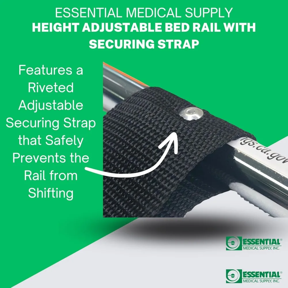 Adjustable Bed Safety Rail with Strap for Adults & Seniors, Fits Any Mattress Width for Stability and Fall Prevention