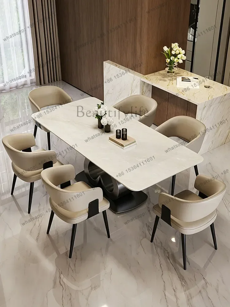 PG Luxury Stone Dining Table White High-end Light Luxury Stainless Steel Modern Simple Marble Large Household Dining Tables