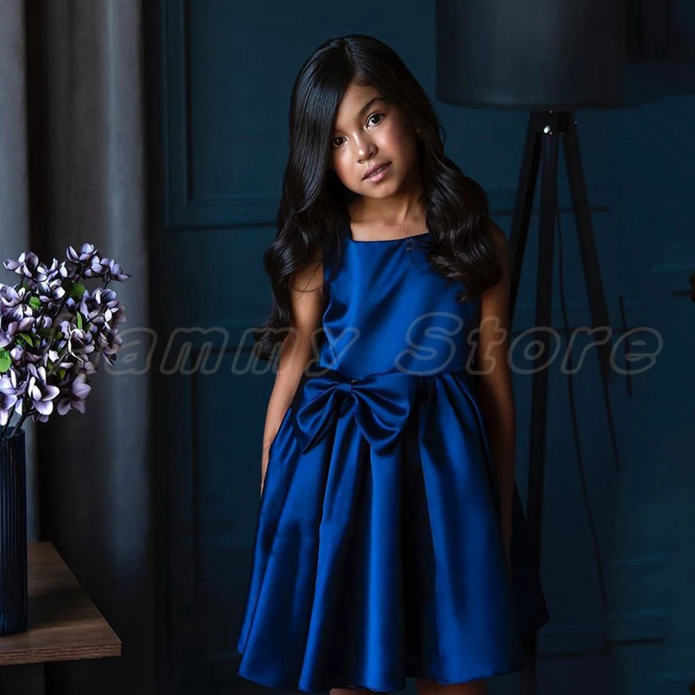 Yipeisha Royal Blue Satin Flower Girl abiti per ragazze da sposa prima comunione compleanno festa di natale abito da spettacolo