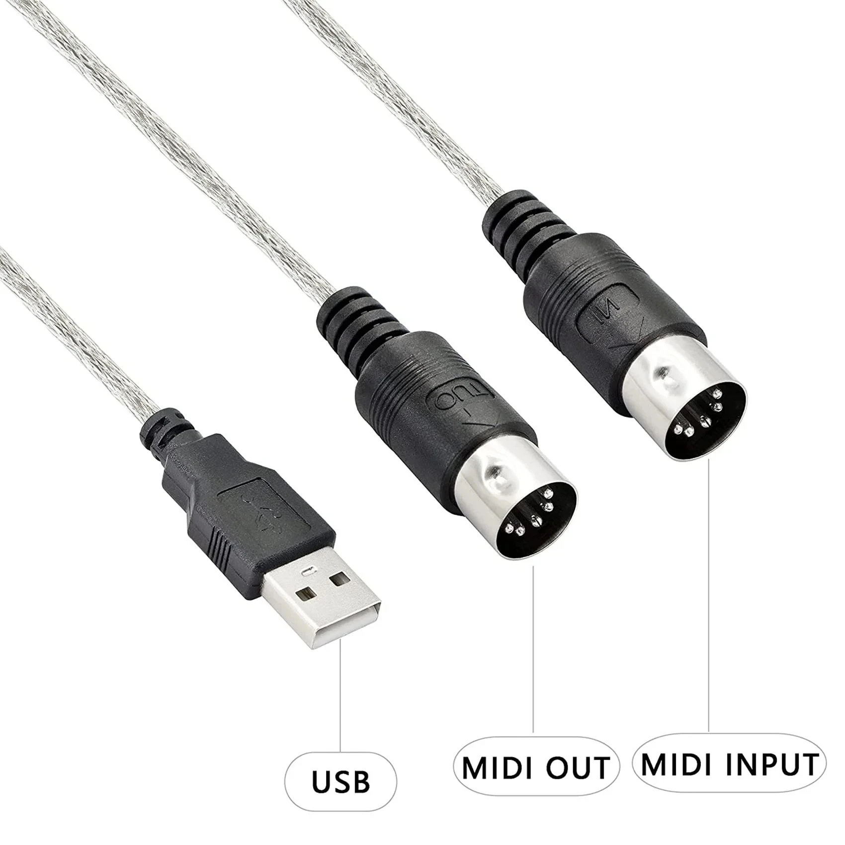 Adapter do kabla MIDI USB, rodzaj USB męski do MIDI Din 5-stykowy interfejs kabla z diodą LED dla klawiatura muzyczna