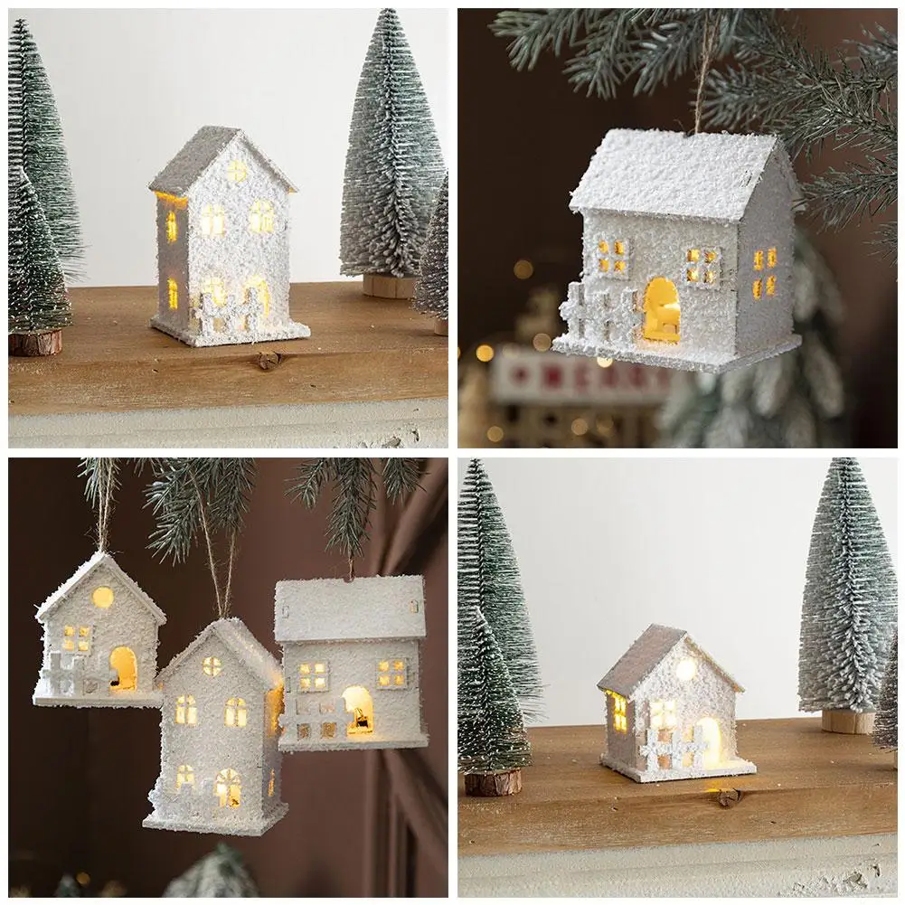 Weihnachten LED Licht Haus Leuchtende Holz Kabine Ornament Schnee Szene Dorf Weihnachten Dekoration Für Home Neue Jahr Kinder Gif Y0W7