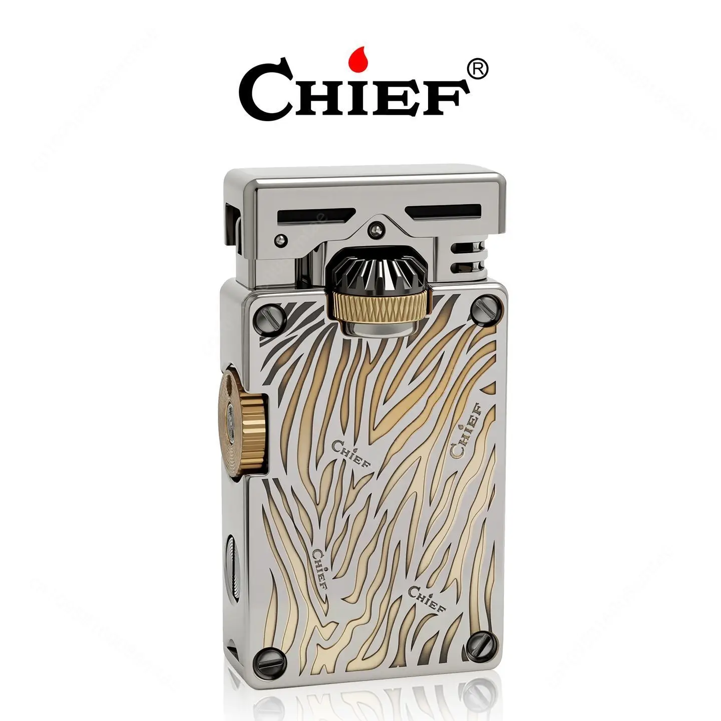 Chief 709 New Tiger Pattern Fuel Lighter, Lift Lid Side Slide Ignition, Cigarette Accessories, Men's Gift