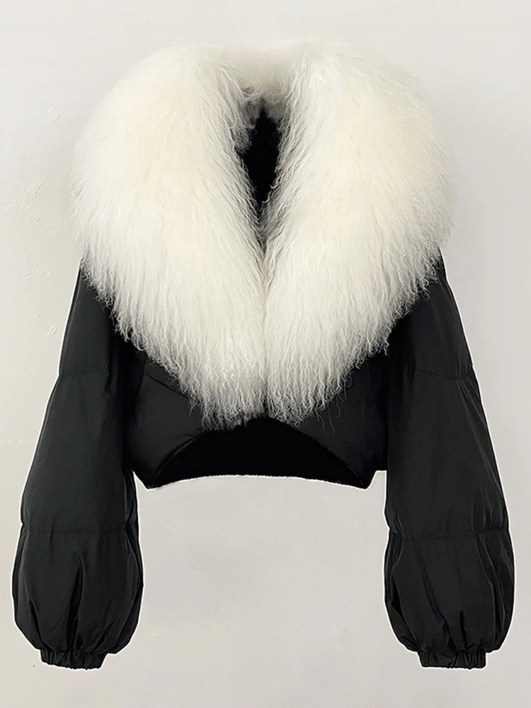 OFTBUY Fahsion Short Long Slevee Puffer Jacket New Winter Clothing Women Real Mongolia Sheep Fur Coat Real Fur Goose Down Parkas