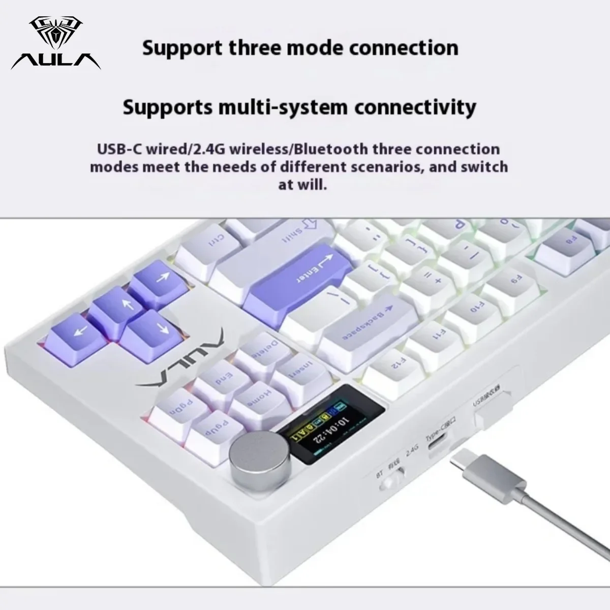 Gaming Mechanical Keyboard AULA S87Pro Tri-mode RGB Hot Swappable Gasket RGB Wireless Keyboards with Display Gaming Accessories