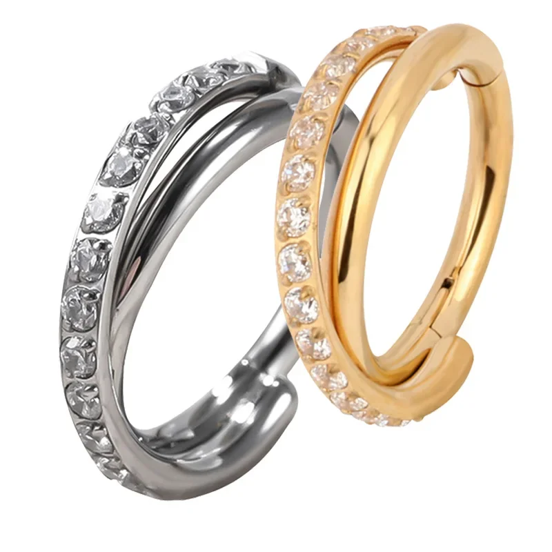 

G23 Titanium Alternately CZ Pave Face Hinged Segment Hoop PIERC Nose Ring Clicker Labret Ear Tragus Cartilage Piercing Jewelry