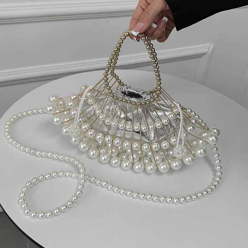 Bolso de noche pequeño con perlas para mujer, bandolera de lujo para fiesta, 2023