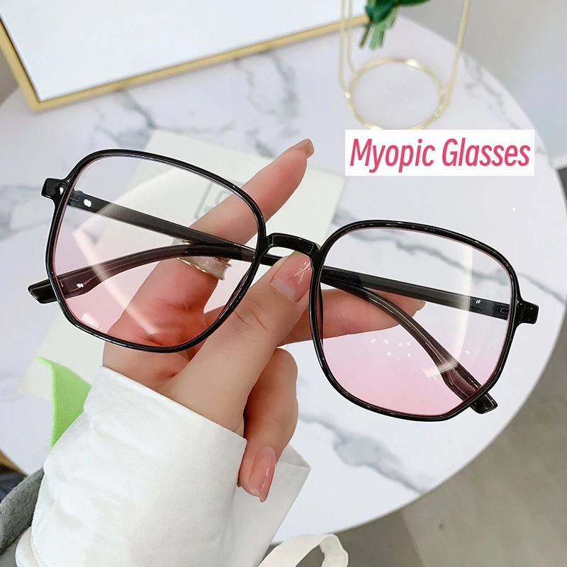 

New Powder Blusher Glasses Korean Oversized Gradual Pink Glasses Fashion Computer Goggle Ladies Anti Blue Light Myopic Glasses