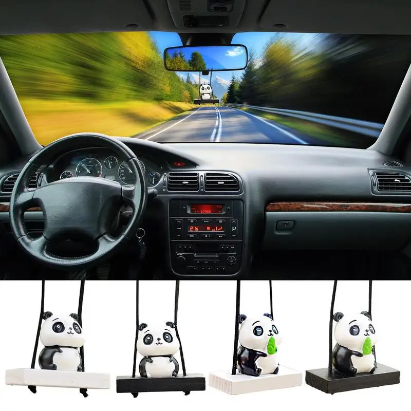 Car Pendant Cute Anime Car Interior Decoration Gypsum Swing Panda Auto Rearview Mirror Pendant Birthday Gift Couple Accessories