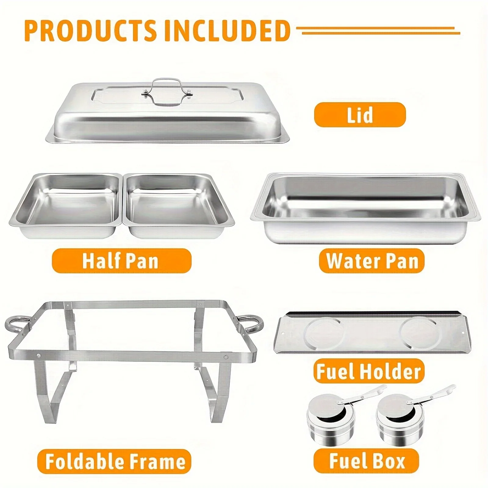 4 Pack 8QT Half Size Stainless Steel Chafing Dish Buffet Set - Durable Food Warmer Kit With Tight-Fitting Lids,