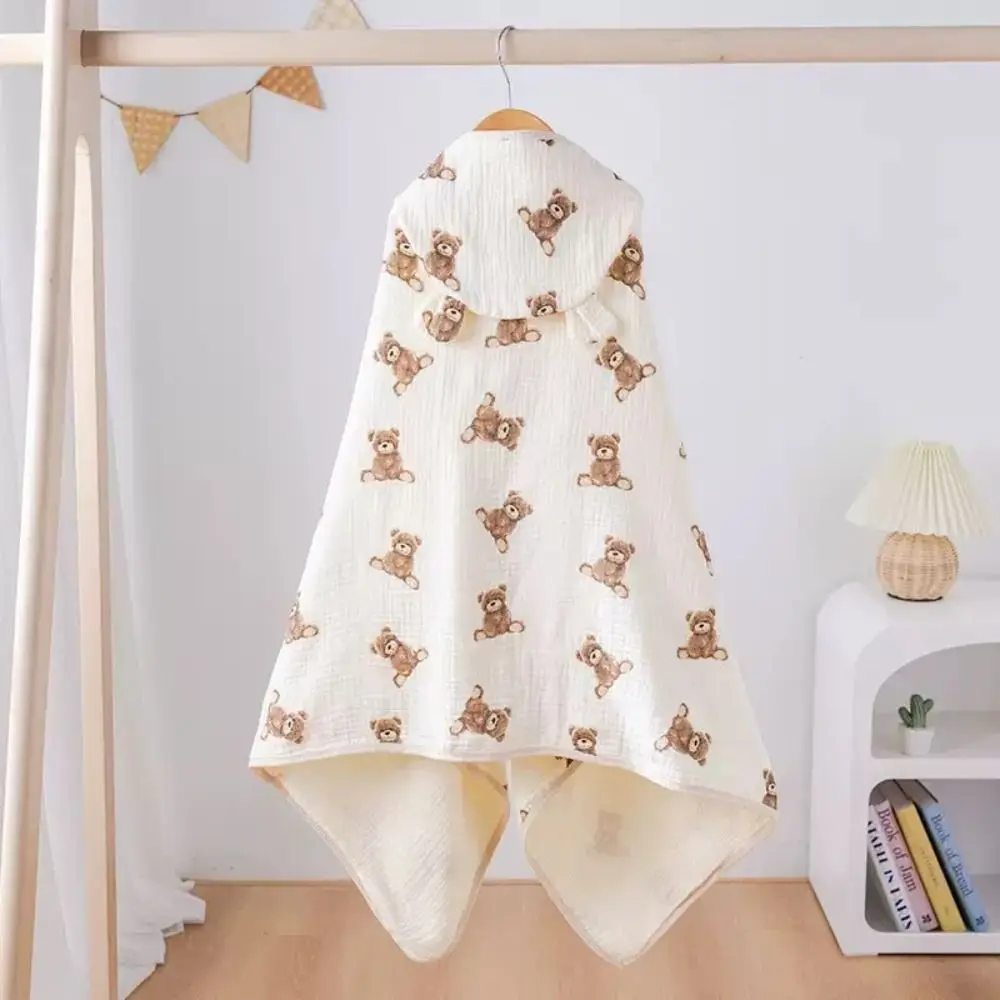 Sleeping Wrap Cartoon Printed Baby Gauze Bath Towel Four Layer Soft Hooded Bathrobe Comfortable Absorbent Infant Bathrobe Bath