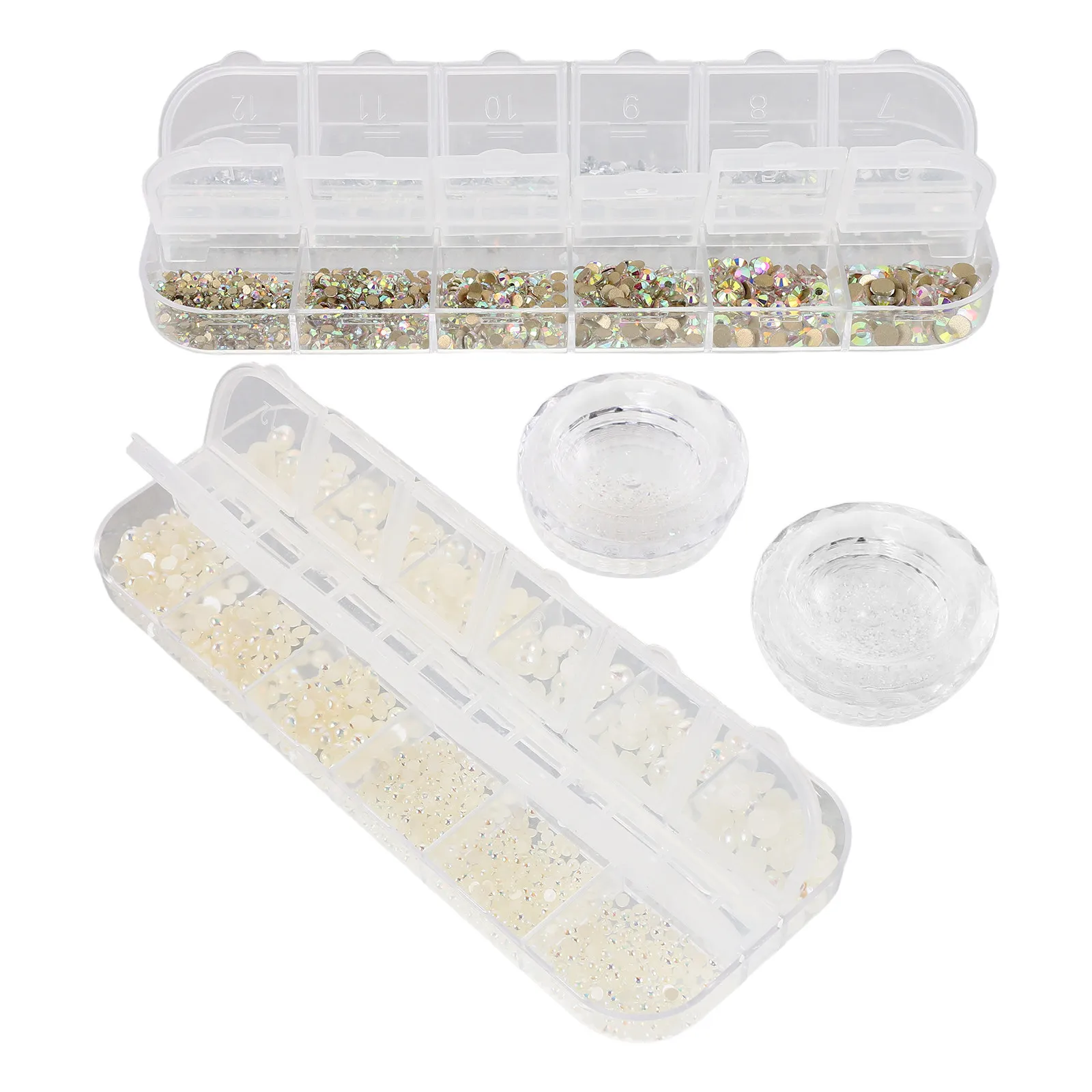 4 Boxes Rhinestone Nail Art Set Glass Crystals and Pearls for Fingernail Embellishments DIY Beauty Craft Projects