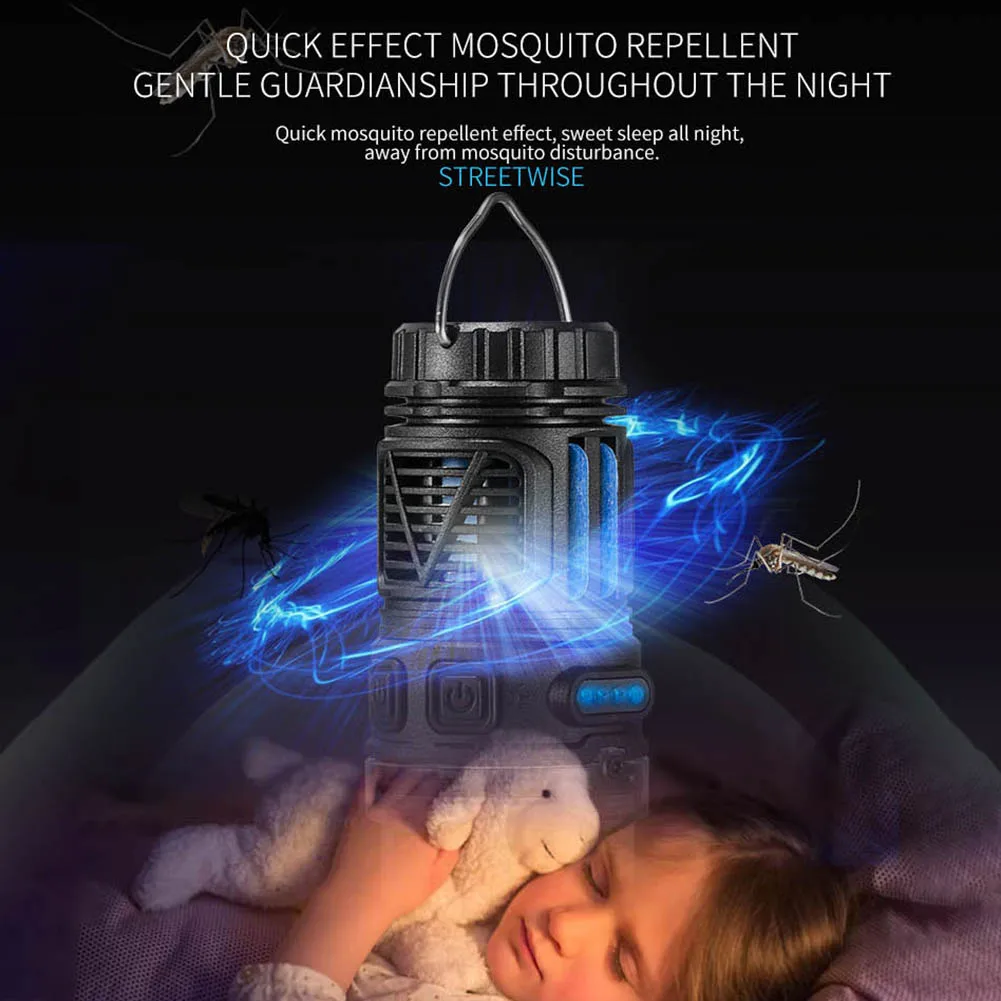 3 in 1 Mosquito Killer Lamp USB Rechargeable Camping Light Flashlight with Triangle Bracket for Outdoor Tent Fishing Travel