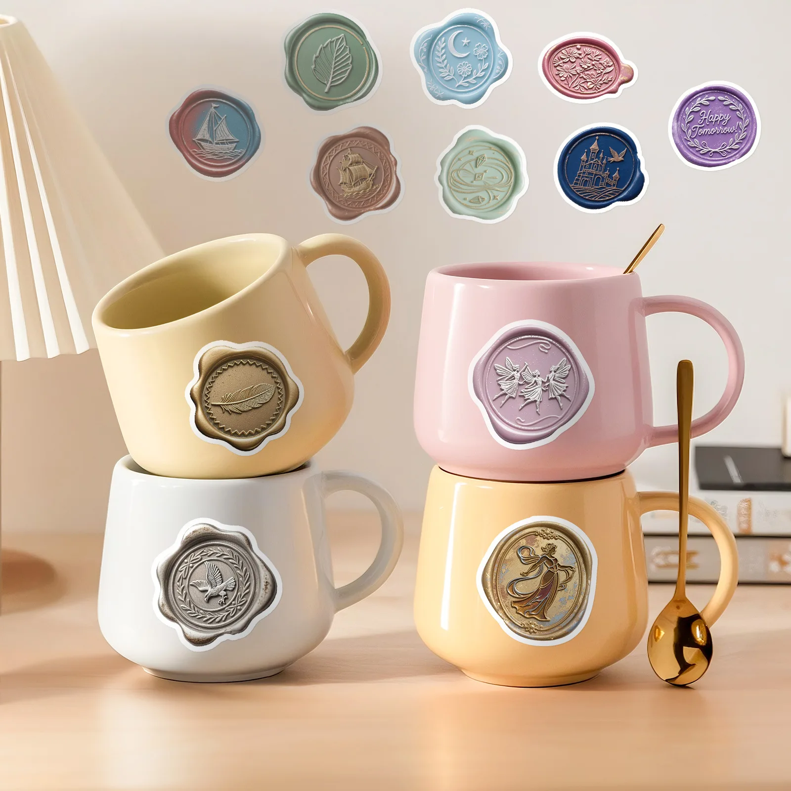 56 قطعة من ملصقات الكتابة على الجدران الملونة على شكل طلاء النار، ملصقات ثابتة لختم كوب الماء للهاتف