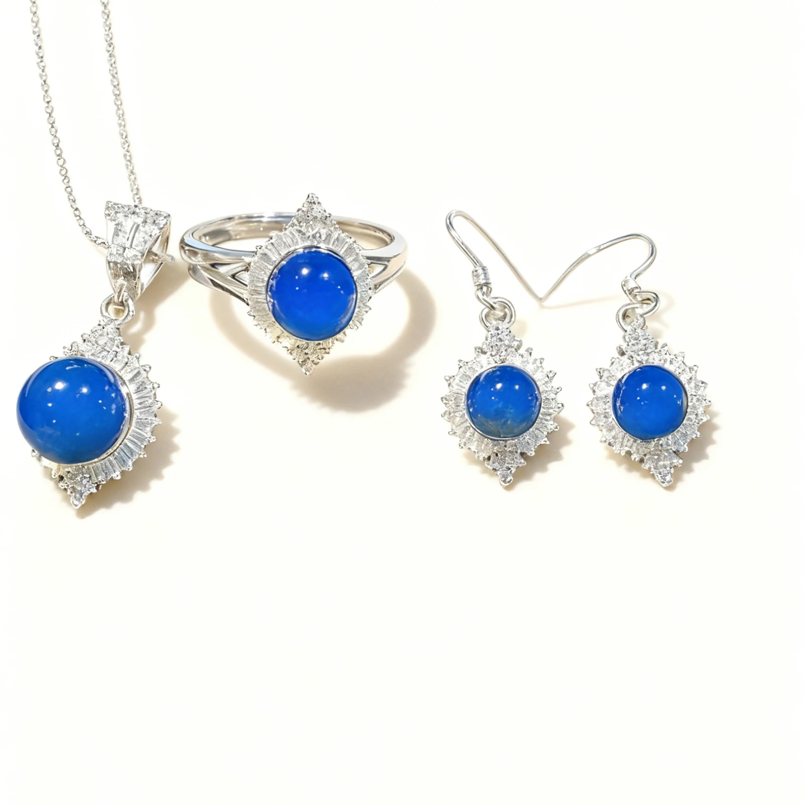 

Natural Mexican Blue Amber Sterling Silver Starry Pendant Necklace Earrings Set 6mm 5mm 4mm for Daily Wear Date