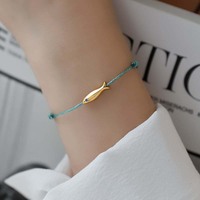 Fashion Cute Blue String Fish Bracelet For Women Bohemian Metal Animal Handmade Red Rope Adjustable Bracelet Jewelry Gifts