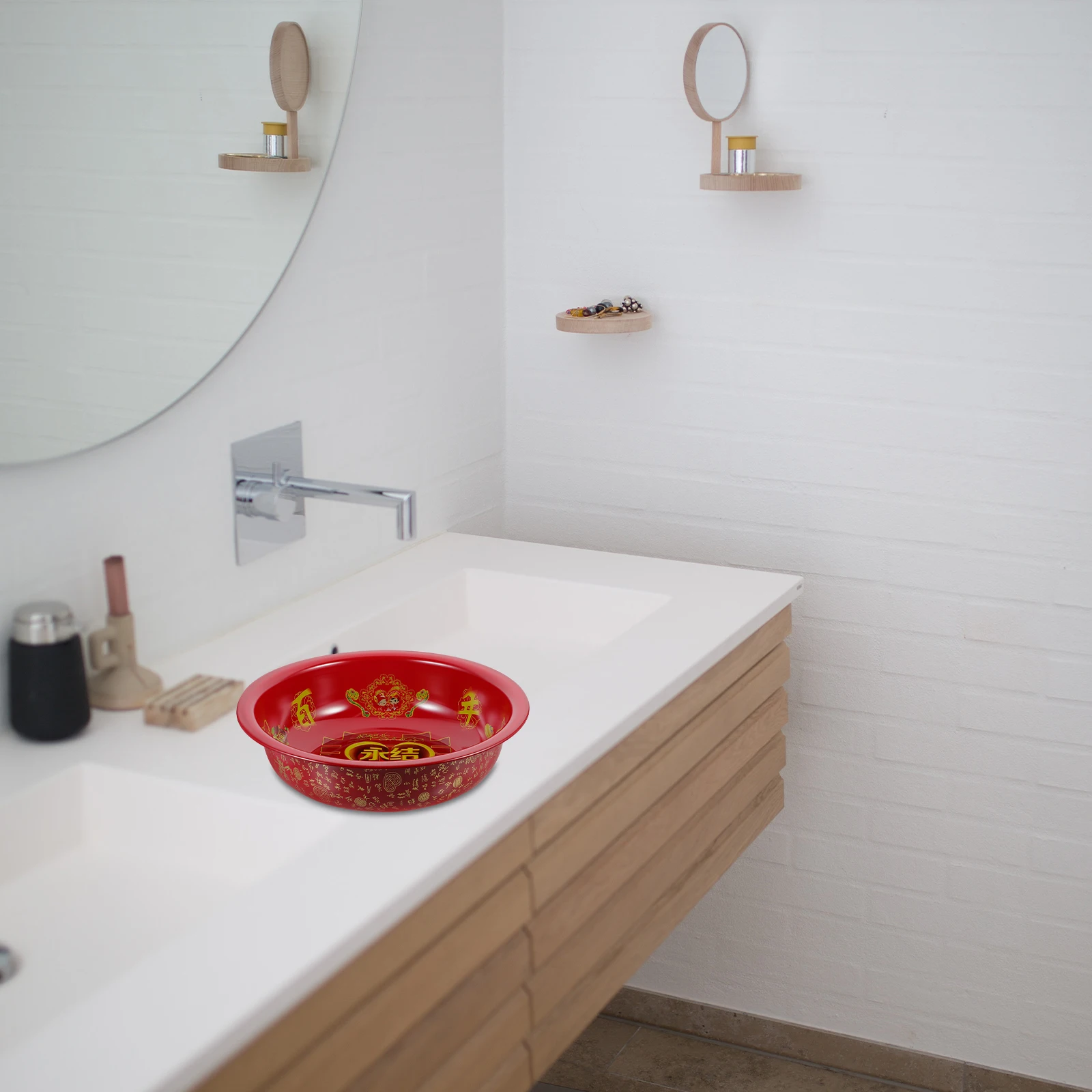 

60pcs Wedding Wash Basin 36cm Red Enamel Iron Stainless Steel Kitchen Sink Fruit Storage ganizer Metal Basin Home Hotel