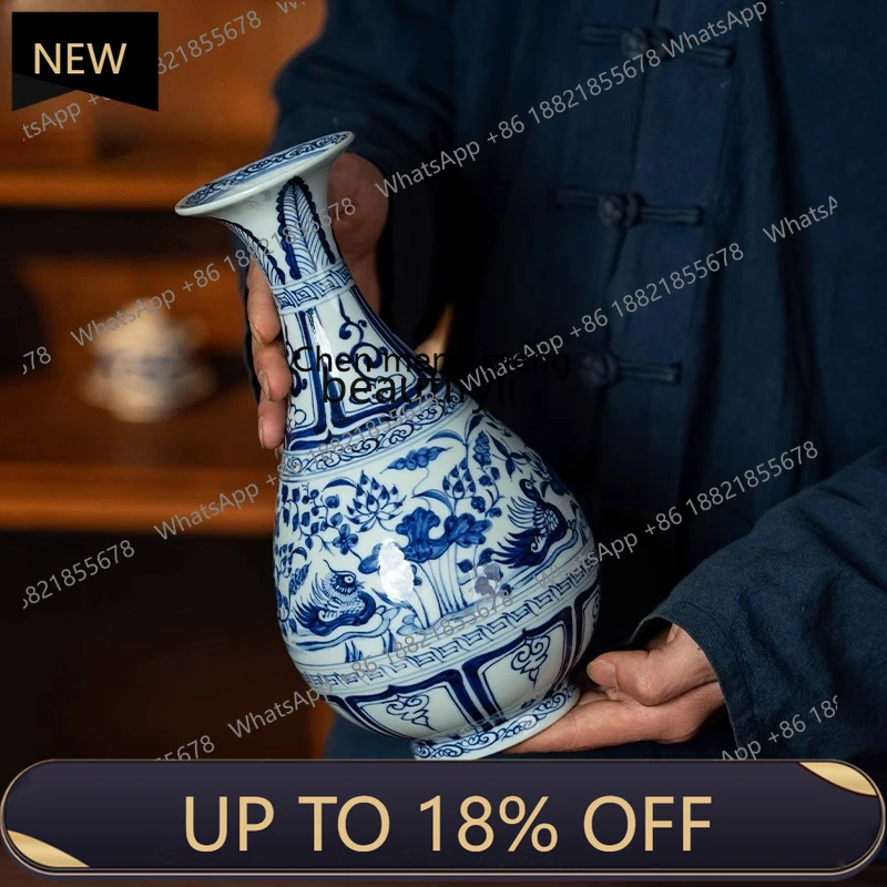 

P178 Jingdezhen Ceramic Vase Hand-painted Blue and White Porcelain Jade Pot Spring Porcelain Vase Home Decoration Ornament