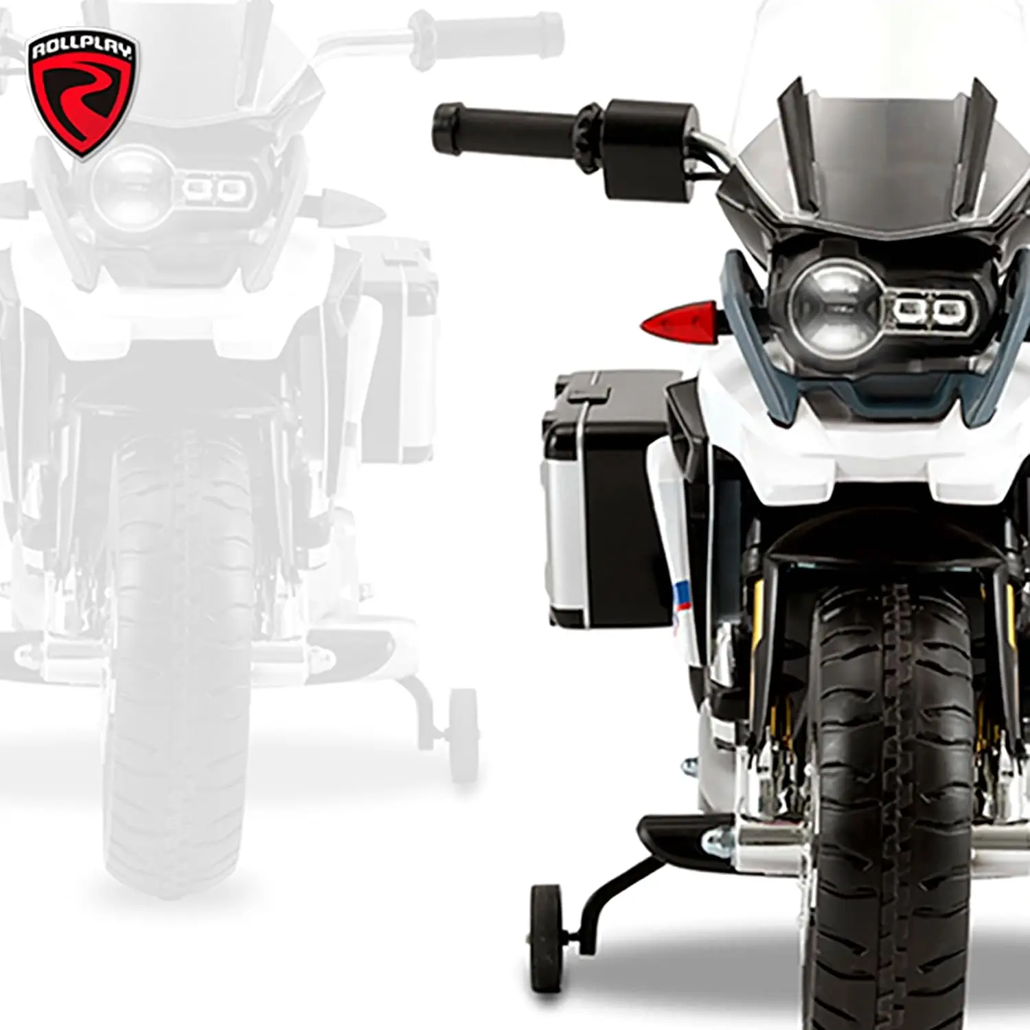 Motocykl dla dzieci 12 V — rower elektryczny z akceleratorem skrętu, reflektorem LED, dźwiękami silnika, tylnymi kołami pomocniczymi i gumą