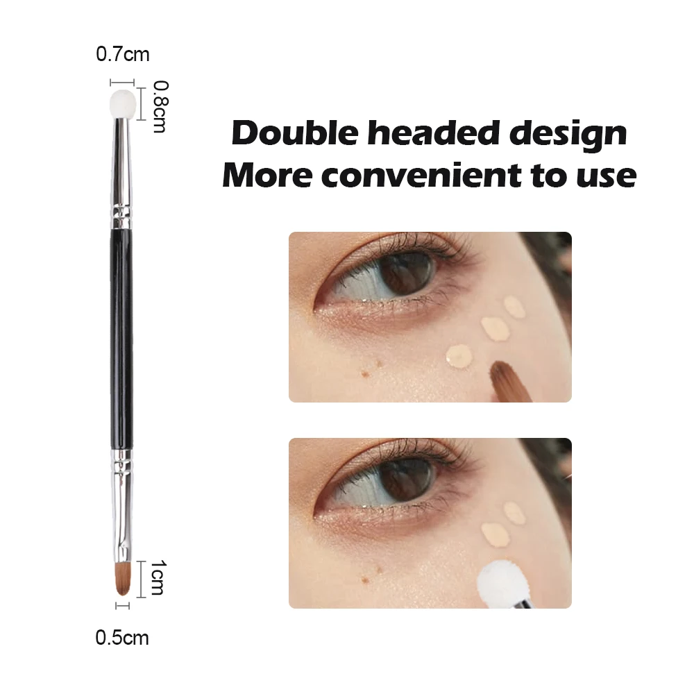 แปรงแต่งหน้าคอนซีลเลอร์ขนาดเล็ก 1 ชิ้น แปรงแต่งตาละเอียด อุปกรณ์เครื่องสำอาง แปรงแต่งตาสองด้าน ขนแปรงสีดำ ด้ามจับสีดำ