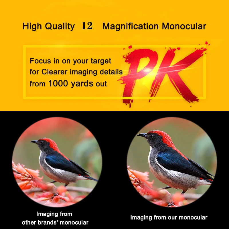 Wide Angl 12x52 Powerful ED Monocular Telescope Premium Extra-Low Dispersion Fogproof Long Range BAK4 Monocle for Hunting Hiking