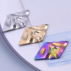 7pcs Stainless Steel Personalized Rhombus Charms for Jewelry Making Creative Irregular Bumpy Design Pendant Handmade Accessories