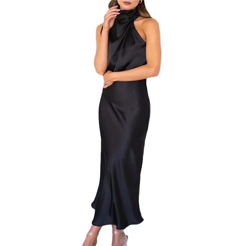 AOAO- فستان ستان صيفي للسيدات 2025 أنيق بدون أكمام ورقبة وهمية فساتين ماكسي لحفلات الكوكتيل #3