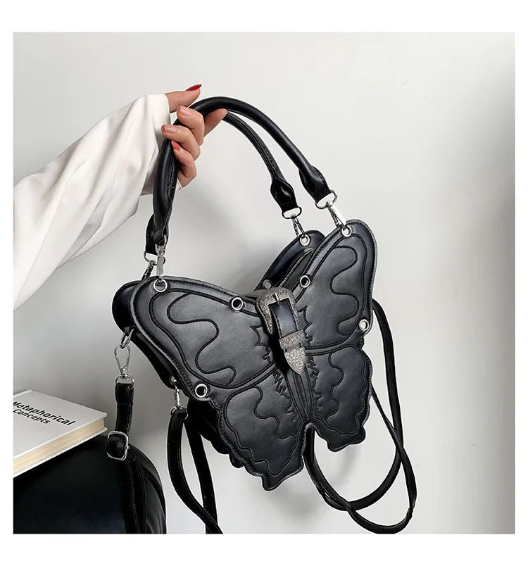 JIAERDI Gothic Crossbody Bag For Women Butterfly Shape Embroidery Backpack Female   Punk Streetwear Creative Handbag Girl Trend