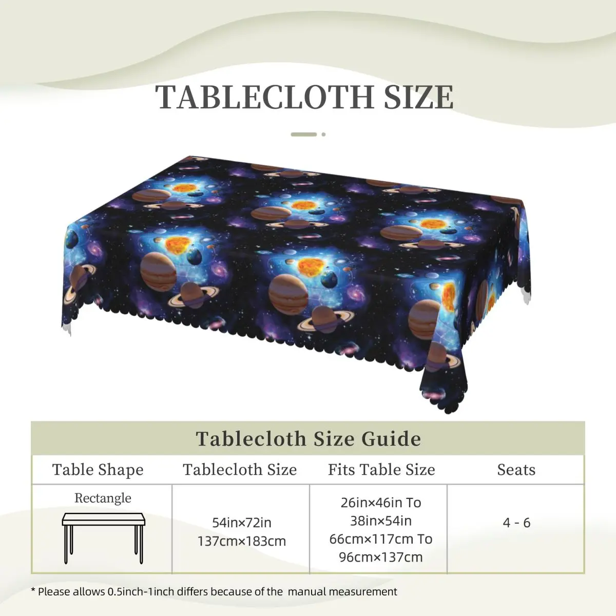 Solar System Space Planets Universe Custom Rectangular Tablecloth Oilproof Table Cover for Dining Events Table Cloth