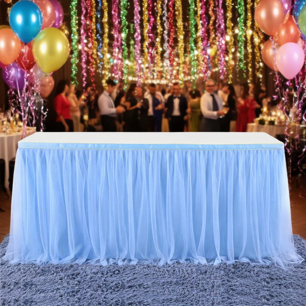 

Table Skirt Tulle Pleated For Rectangle Tables Cover Decor Party Birthday Wedding Baby Shower Bridal Shower Hotel Display Decor