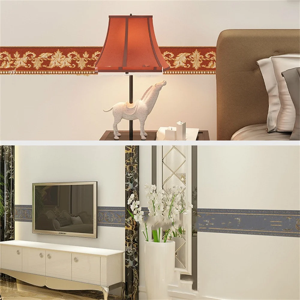 10CM PVC Waterproof Waist Line Wood Marble SelfAdhesive Skirting Line Wallpaper Living Room Decor Vinyl Border Wall Corner Stick