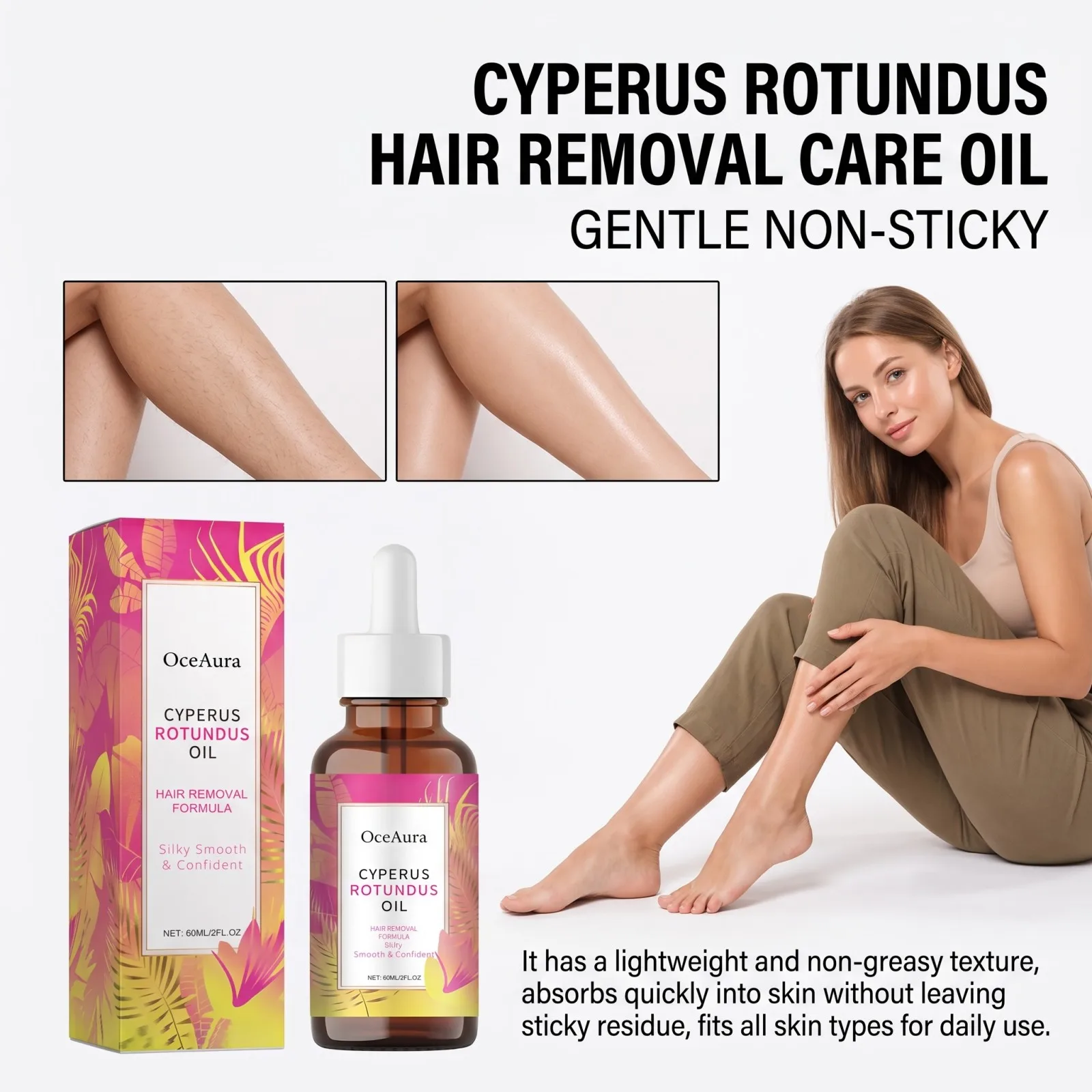 Cyperus Rotundus Hair Removal Care Oil Soothe Nourish Hair Reduction Deep Moisturizing After Shave Smooth Skin Non Greasy 60ml view 2