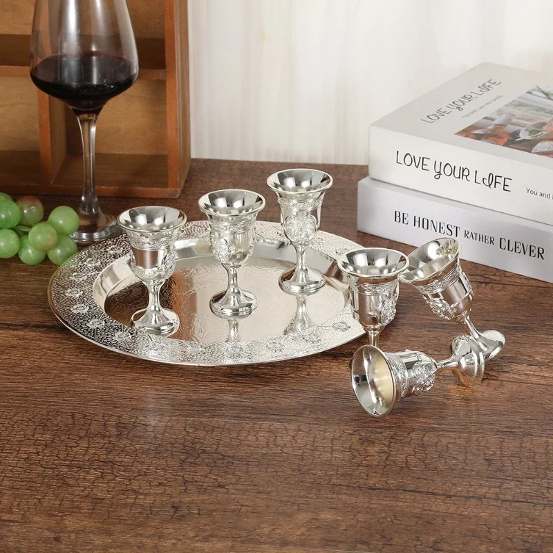 6pcs Creative Baijiu Glass Set for Home Use European Metal Wine Glass with Tray Holiday Decor Kitchenware