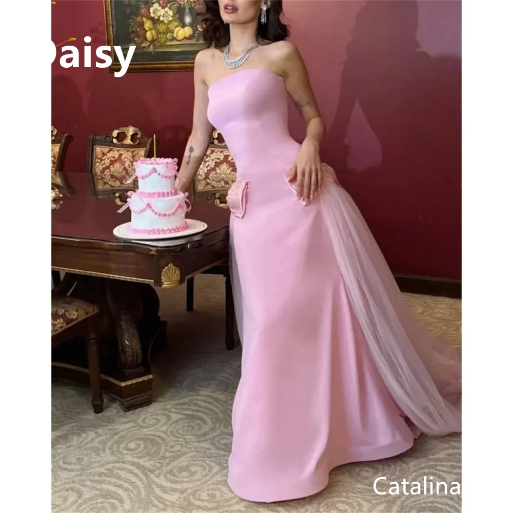 

Prom Dresses Beading Bows Pink Strapless Pleats Sleeveless Evening Dress Floor Length A Line Wedding Party Gowns Customized 2025