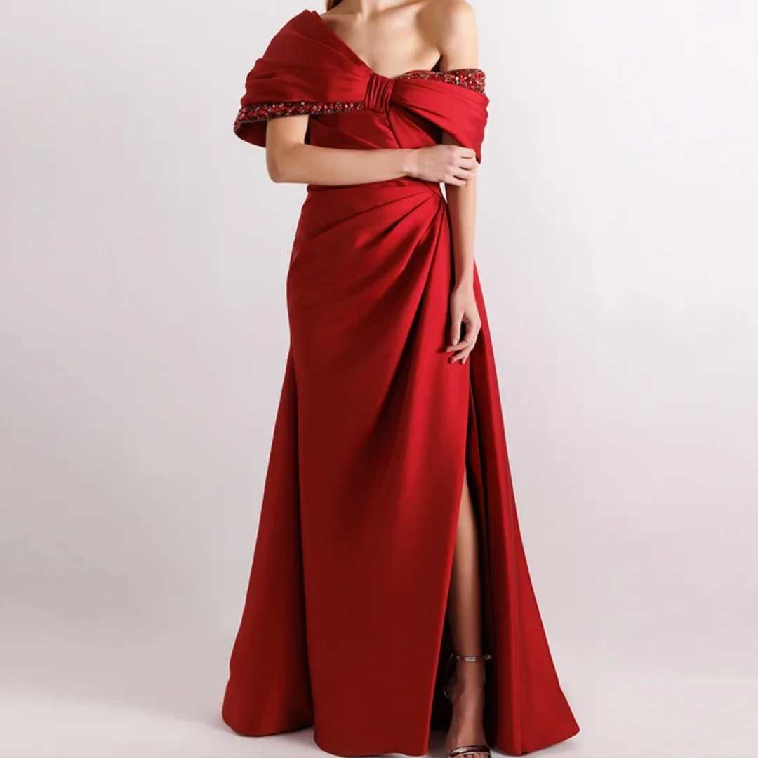 

Mermaid Pleat Wedding Guest Evening Robes Invitee Mariage Glamorous Off the Shoulder Mother of The Bride Dress Customized