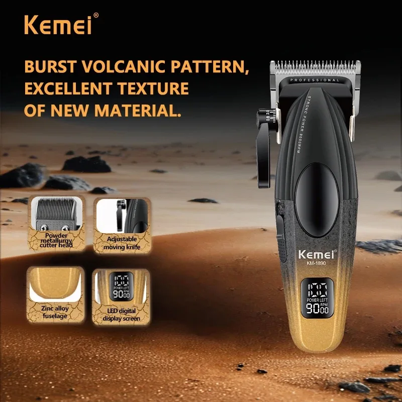 Kemei المهنية مشابك شعر الحلاق اللاسلكي قابلة للشحن الشعر المتقلب الكهربائية الرجال آلة قطع الشعر الجسم المعدني 9000 دورة في الدقيقة
