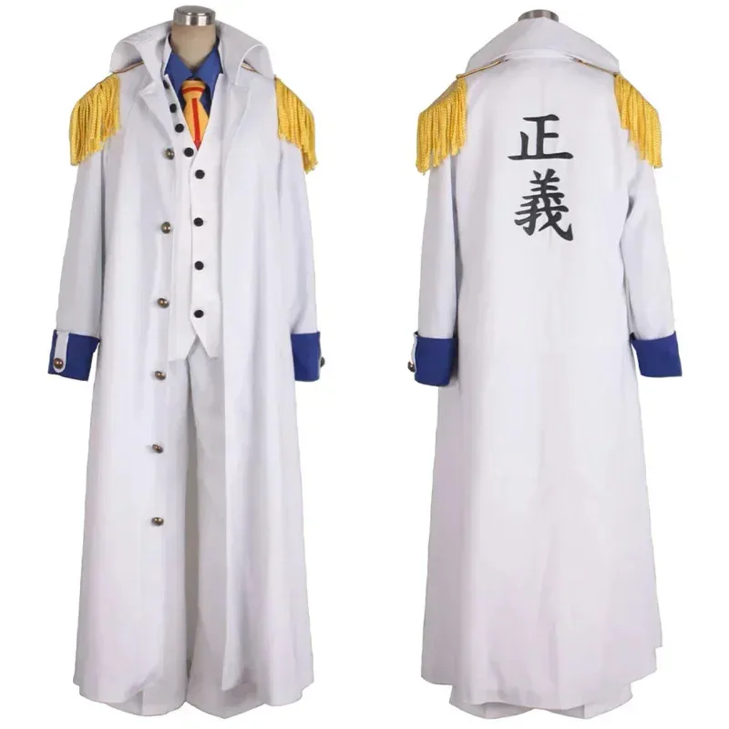 Anime One Cos Piece Kuzan Aokiji Cosplay Costume Kapu Role Play Shirt Vest Pants Tie Windbreaker Halloween Carnival Party Suits